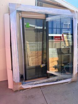 Milgard sliding patio door black inside and out  by 69 x 78.5 xo retro