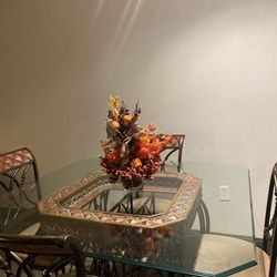 Glass Dining Room Table W/ 4 Chairs And Wine Rack