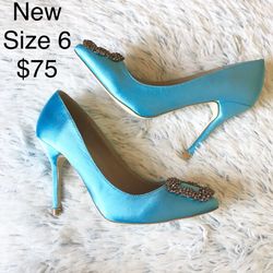New Light Blue Satin Heels Size 6
