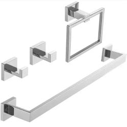 BWE
4-Piece Bath Hardware Set bathroom with towel bar towel racks for bathroom Towel/Robe Hook Towel Ring in Polished Chrome
