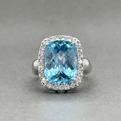 Stunning 14K White Gold Cocktail Ring W/Diamonds And 13.71CT Topaz 11.25g Sz-6.5