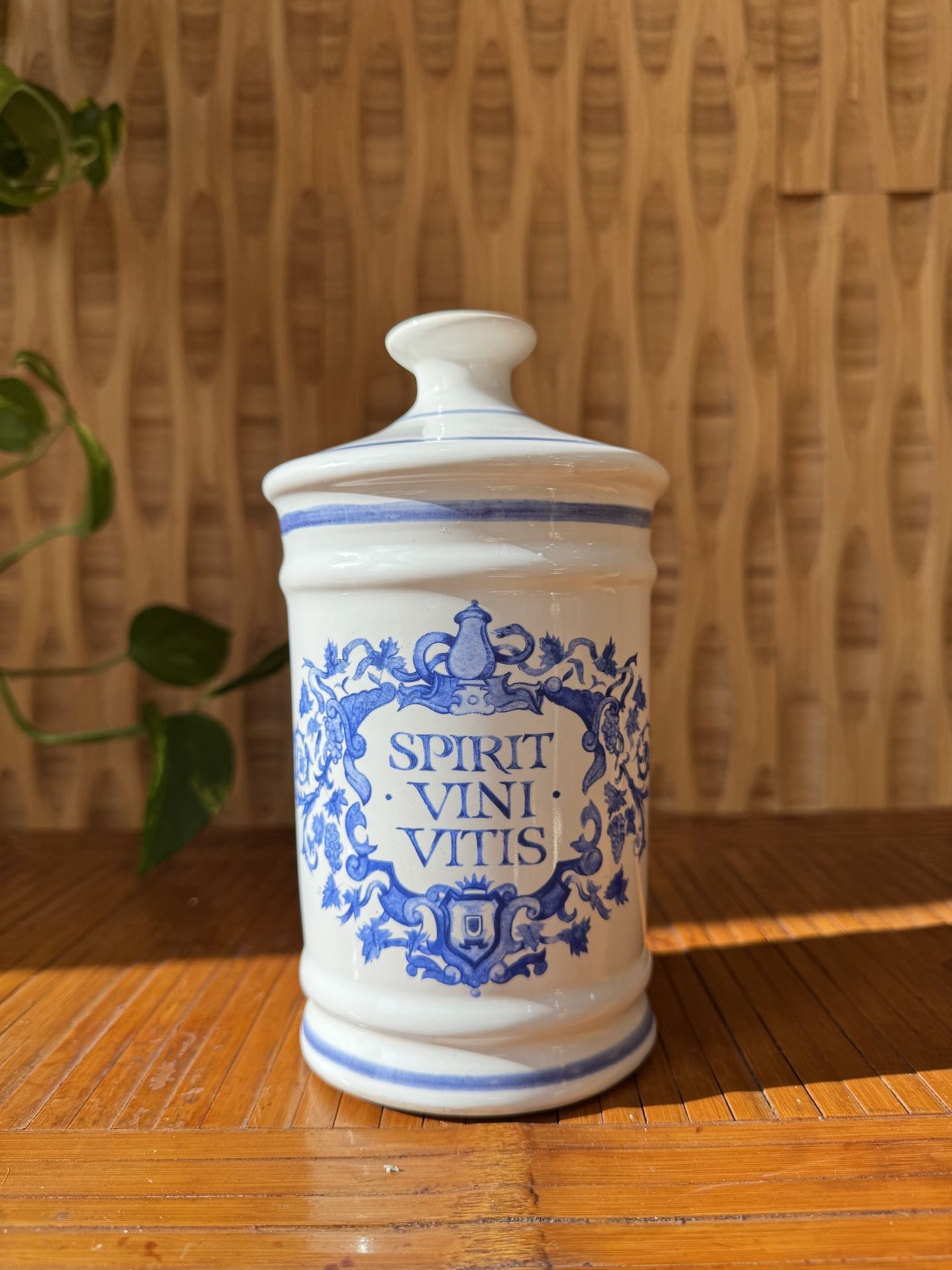 Vintage Paul Masson Brandy Decanter Spirit Vini Vitis Blue White Floral Jose Moya del Pino Kitchen Bar 