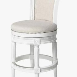 Maven Lane Pullman Counter Stool 26 Inches – Swivel Stool with Footrest – White Solid Wood Frame & Cream Fabric