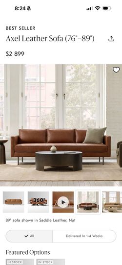 West Elm Axel Top-grain Leather  Sofa