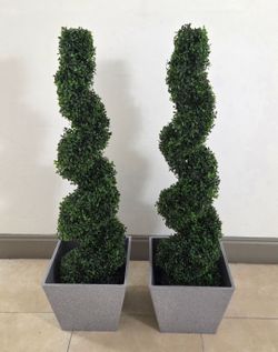 *** NEW LOW PRICE *** PAIR of 4ft Boxwood Spirals in 12in Gray Planters (2 for $120) @ Lasting Creations