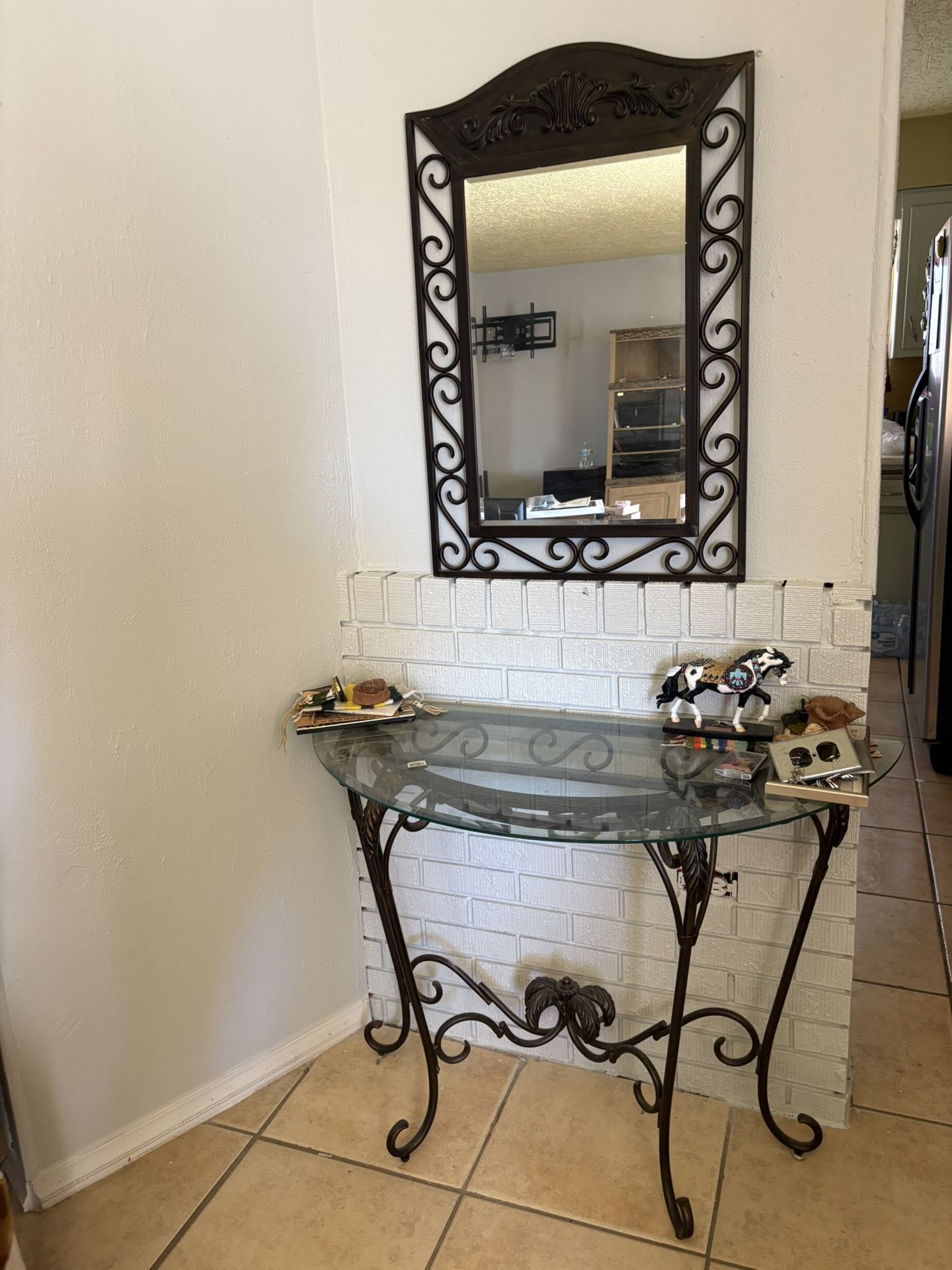 Living Room Set (Matching Chair, Mirror and Glass Table)