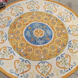 Safavieh NOV601P-6R 6' Round Hand-Tufted Wool Area Rug, Blue Floral