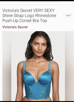 Victoria's Secret VERY SEXY Shine Strap Logo Rhinestone Push-Up Corset Bra Top