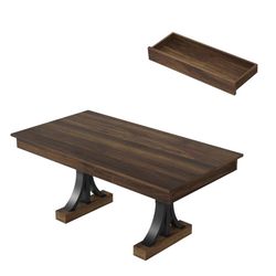 Spacious 71-Inch Rectangular Dining Table for 6-8 – Sturdy Wood Double Pedestal – Extra Thick Tabletop – Two Large Drawers – Sturdy Frame – Ideal for 