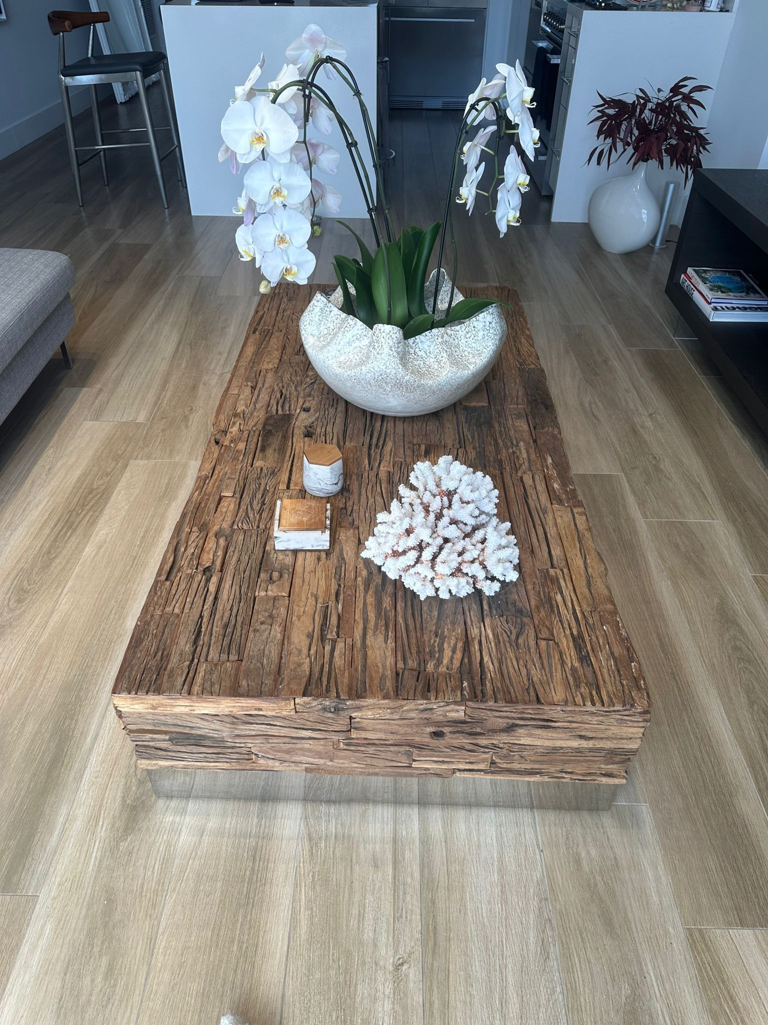 Coffee Table, Artefacto, Natural Wood And Chrome