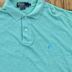 🐠 Aqua Baby Blue PONY Men’s LARGE Ralph Lauren POLO Short Sleeve Collared Button Dress Work L