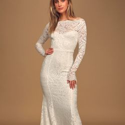Lulus White Lace Long Sleeve Wedding Dress - XS