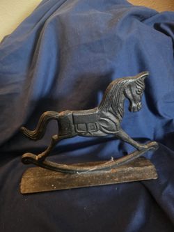 Hand-Carved Wooden Rocking Horse, Worn Paint