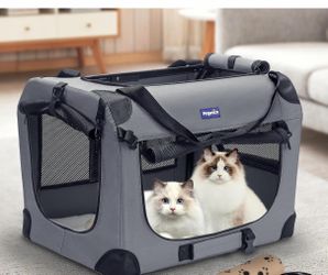Portable Collapsible Dog Crate, Travel Dog Crate 24x17x17 with Soft Warm Blanket and Foldable Bowl for Large Cats & Small Dogs Indoor and Outdoor