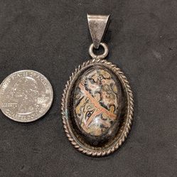 Sterling silver & leopard jasper Vintage Mexico pendant