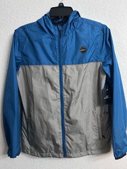 NEW O'Neill Windbreaker Rain Jacket Blue Gray youth large Hooded Hyperdry Tech