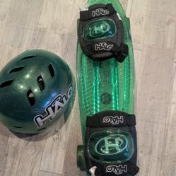 Halo Skateboard With Helmet, Knee Pads, and Elbow Pads