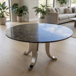 Dark Marble Table Silver Base 53 Inches 