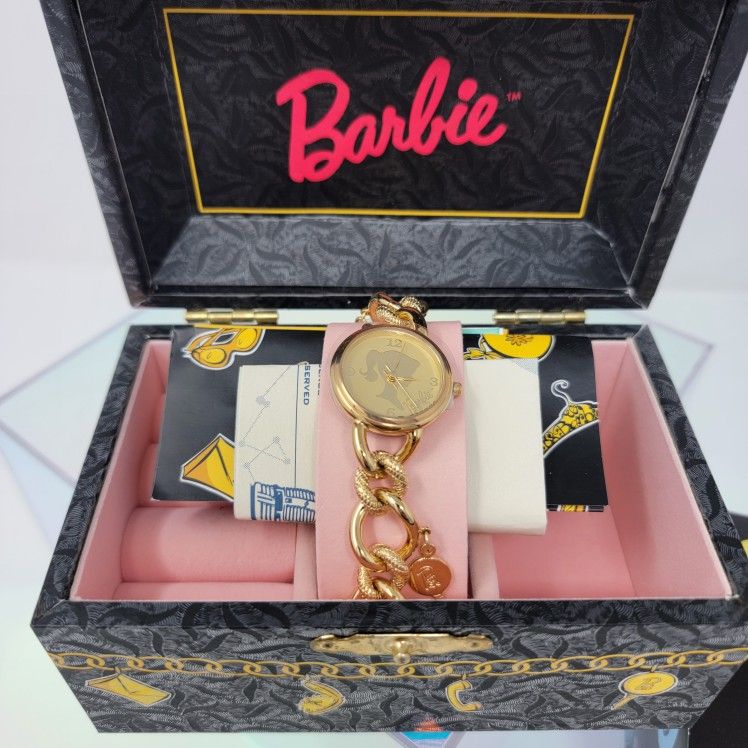 NWT VINTAGE 1994 Limited Edition Charming Barbie Gold Tone Bracelet Watch by Fossil