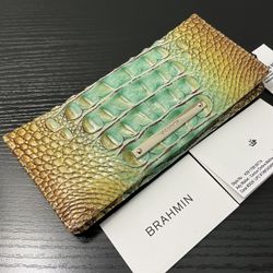 BRAHMIN GENUINE LEATHER ADY  WALLET  CACTUS OMBRE MELBOURNE  NWT