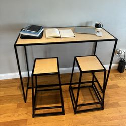 Wood And Steel Top bar Table  Black. Size 49”L  22”W. 38” H