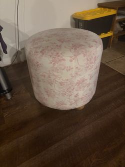 Round Floral Upholstered Ottoman Footstool