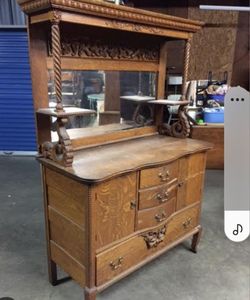20th Century Oak Buffet With Sideboard And Mirror