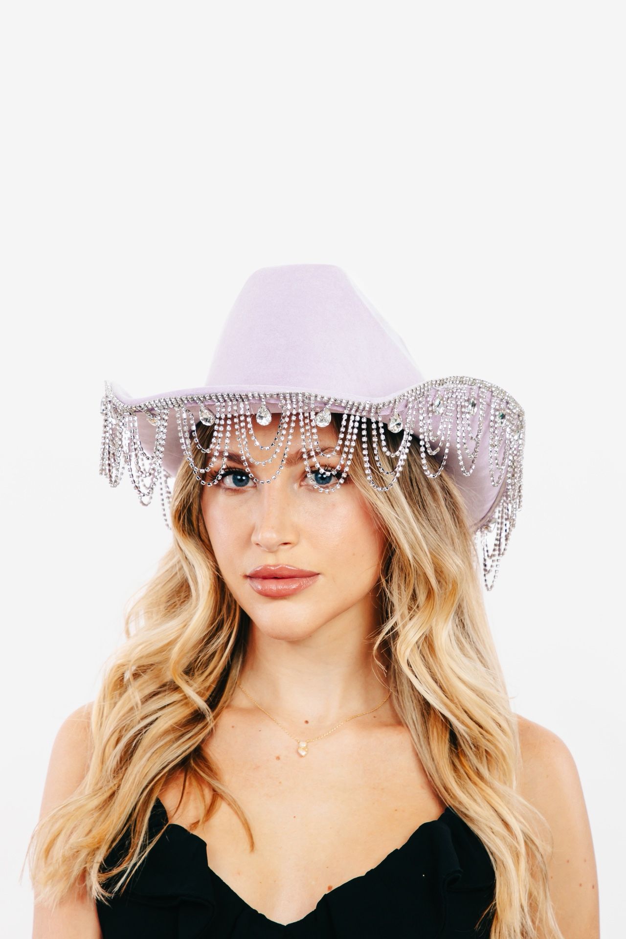 New festival sparkly rhinestone Lavender Fringe Women's Cowboy Hat adjustable