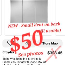 Croydex 48" Frameless Tri-View Medicine Cabinet Mirror