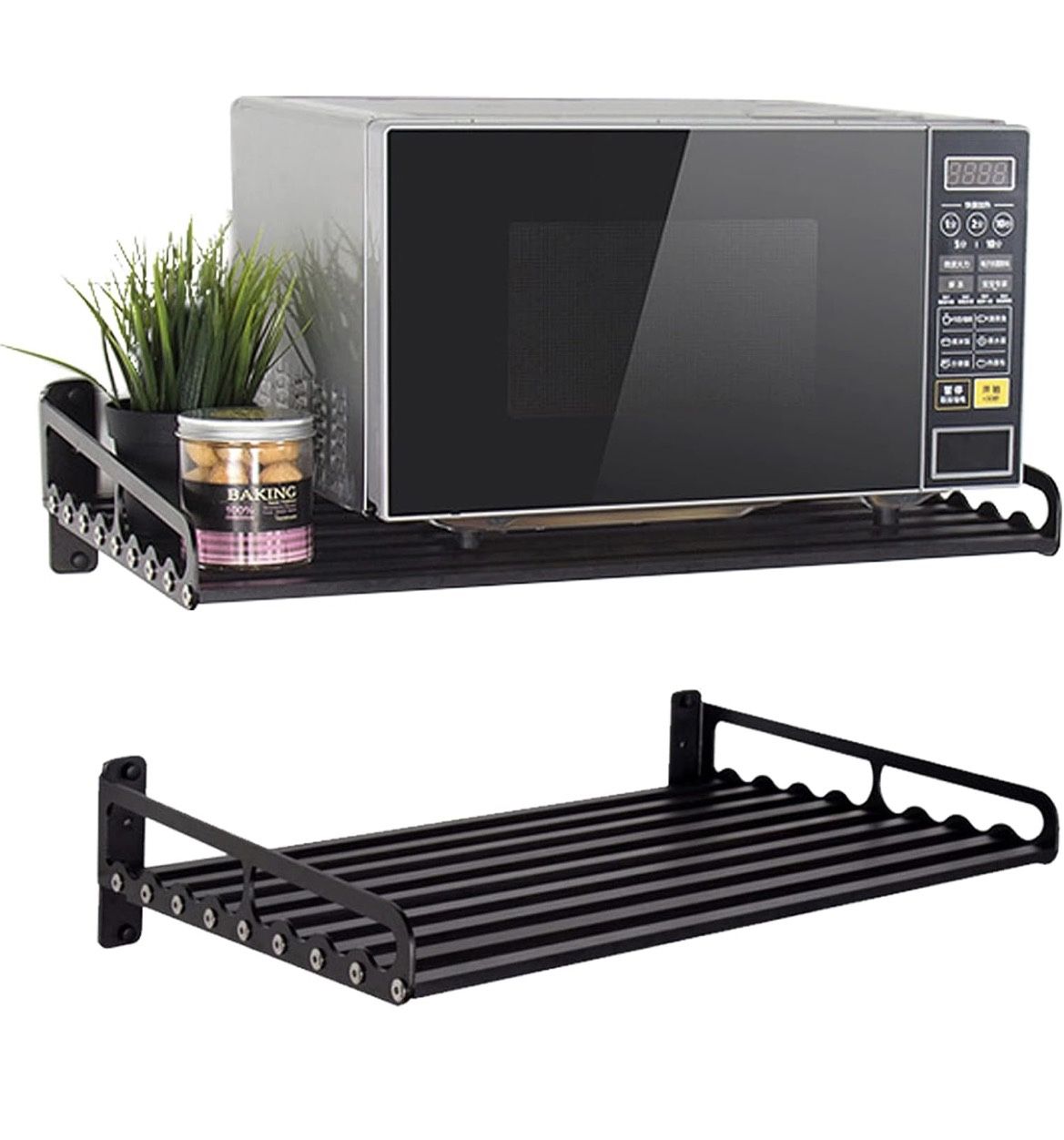 Black Wall-Mounted Microwave Shelf, New