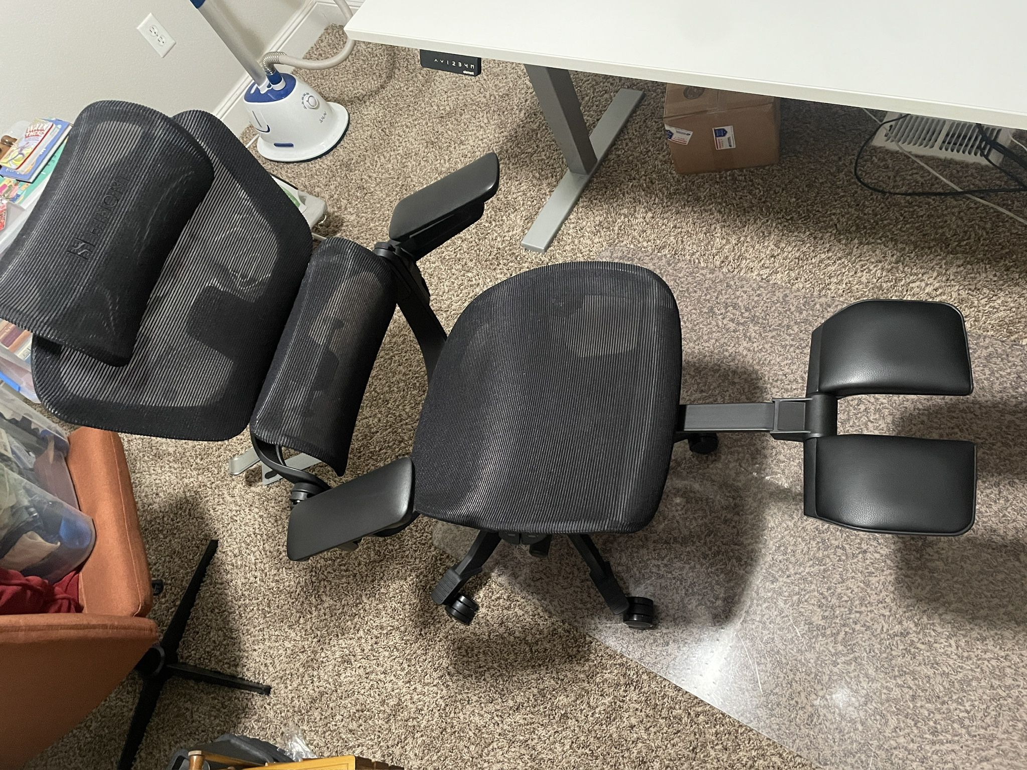 Office Mat + Ergonomic Rolling Office Chair With Extendable Footrest And Many Adjustable Functions