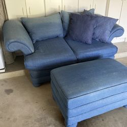 Denim blue Couch and Ottoman