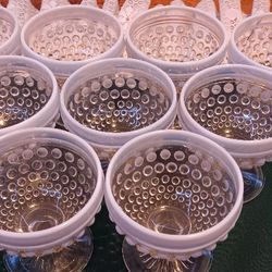 1940s Anchor Hocking Moonstone Opalescent Hobnail Sherberts Or Berry Dishes 