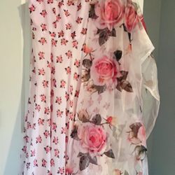 Floral pink dress with organza dupatta