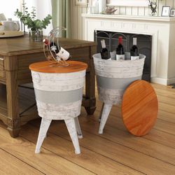 Cocktail Table with Wood Top, White, Set of 2