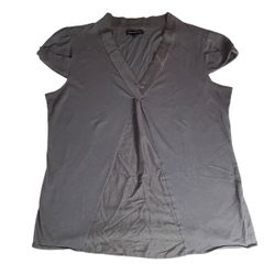 Banana Republic V-Neck Pleated Blouse XL Gray with Purple Tint Cap Sleeve Cotton Modal