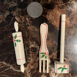 Free-Dollhouse Wooden Mallet, Fork, Rolling Pin