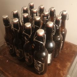 16 Brown Glass Bottles w/Swing Top Closures or Grolsch Bottles for Microbrewing 
