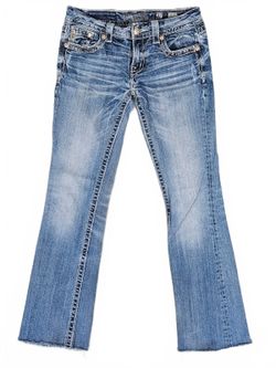 Miss Me Women Medium Wash Raw Hem Bootcut Denim Jeans 27