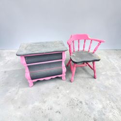 refinished Baroque-style three-drawer chest with matching chair