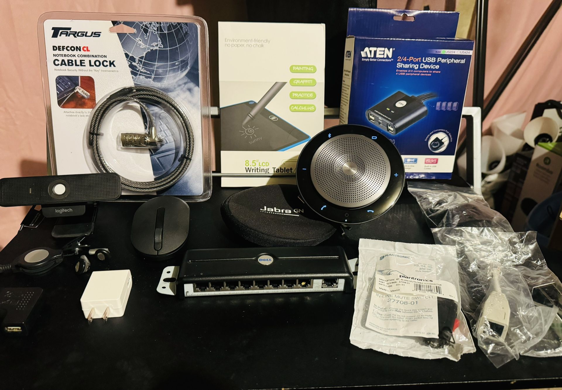 Tech Bundle- Bluetooth Speaker, Webcam, Headphones, Laptop Combination Cable Lock, LCD Writing Tablet And Much More