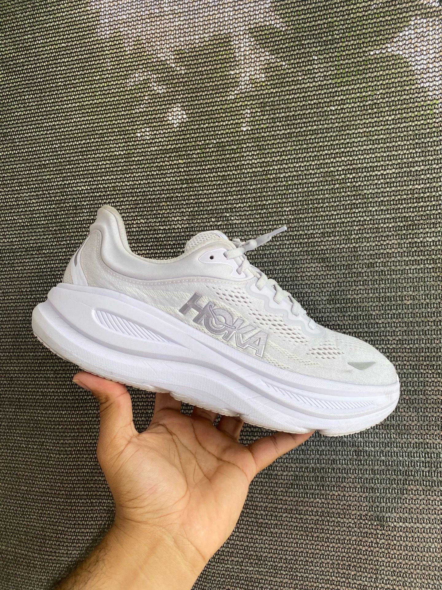 Hoka Bondi 9 Women's Road Running Shoes in Crisp White.