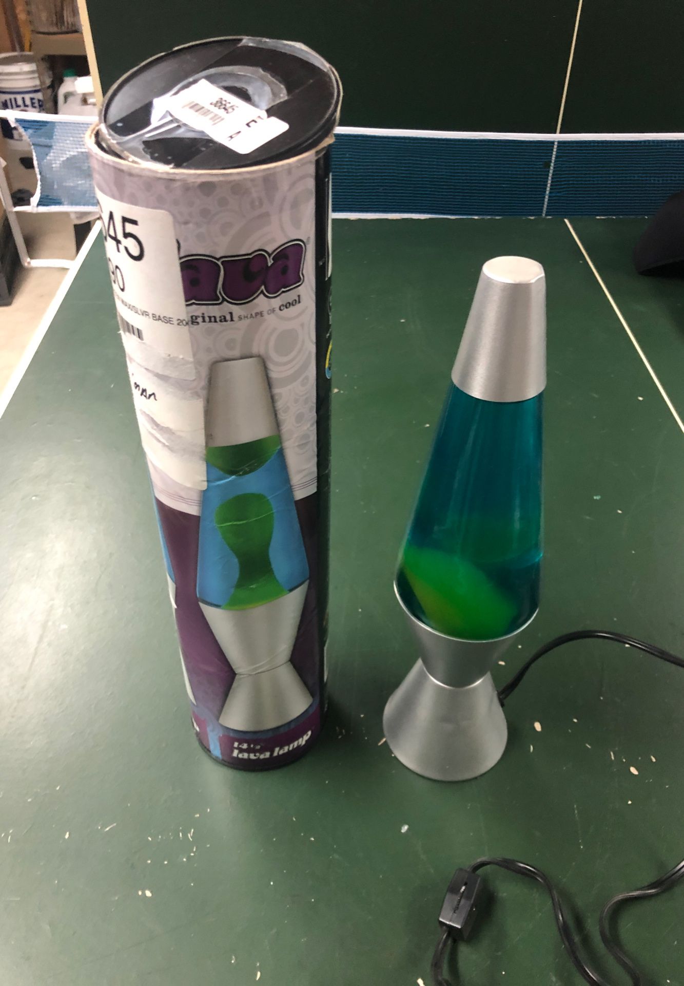 Lava Lamp blue and green on silver base