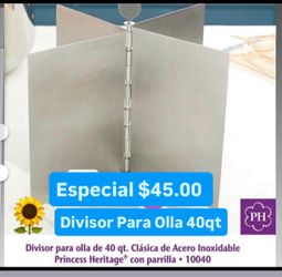 Especial $45.00 Nuevo Divisor Para Olla De 40qt Princess House Ventas Finales