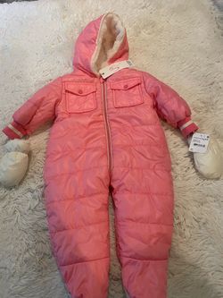 Baby Girl Pink Puffer Snowsuit with Mittens