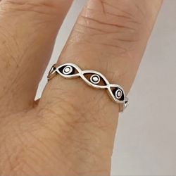 EVIL EYE SILVER ETERNITY BAND NEW SIZE 6 RING
