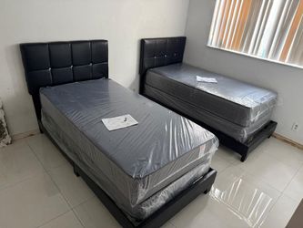 NEW BED FRAME TWIN SIZE WITH MATTRESS AND BOX SPRING