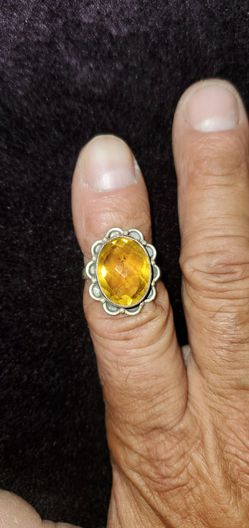 Vintage 70'S Sterling Silver Citrine Cocktail Ring Size 8.5