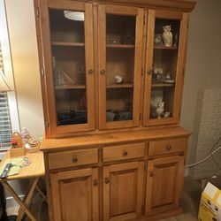 Solid Wood Hutch w/ Glass Doors – Excellent Condition