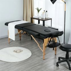 Black Massage Table With Wooden Legs 
